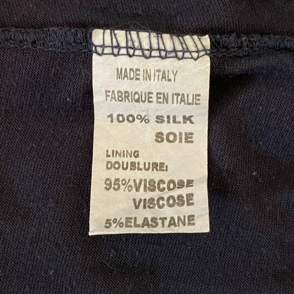 100% Silk Sheer Navy Blue Short Sleeve Blouse Loose Fitting Scoop Neck Billowing - Picture 9 of 11